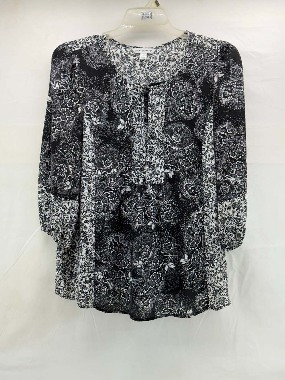 Counterpart women's L black and white floral blouse office casual